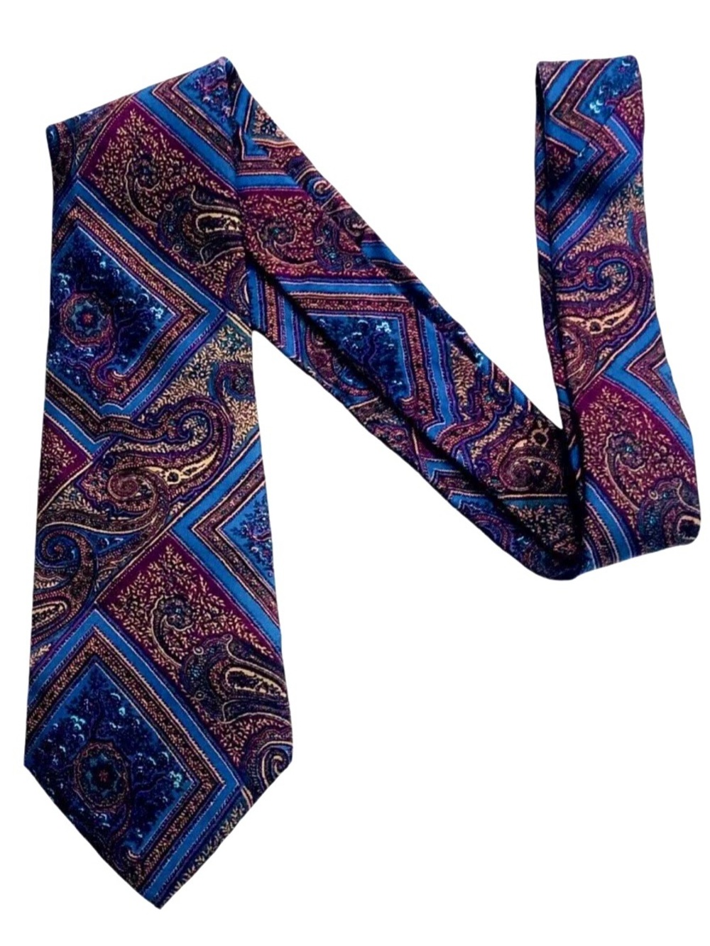 Vintage Christian Dior Silk Tie Paisley Geometric Italian Fabric USA WPL125